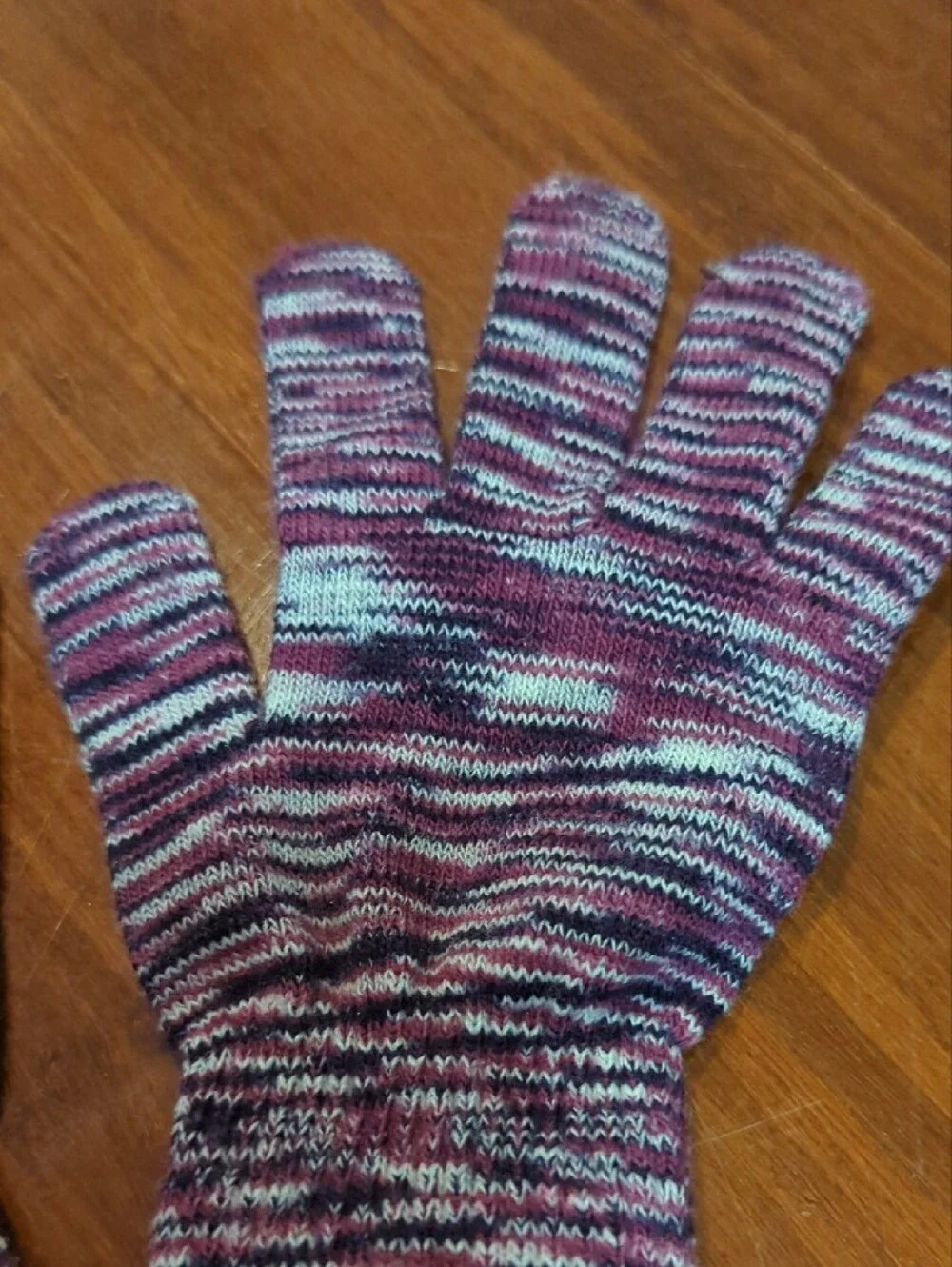 Kids Striped Knit Gloves - Purple & White - Picture 2 of 3